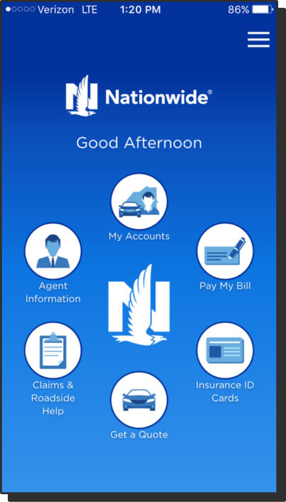 The initial Nationwide Mobile app screen