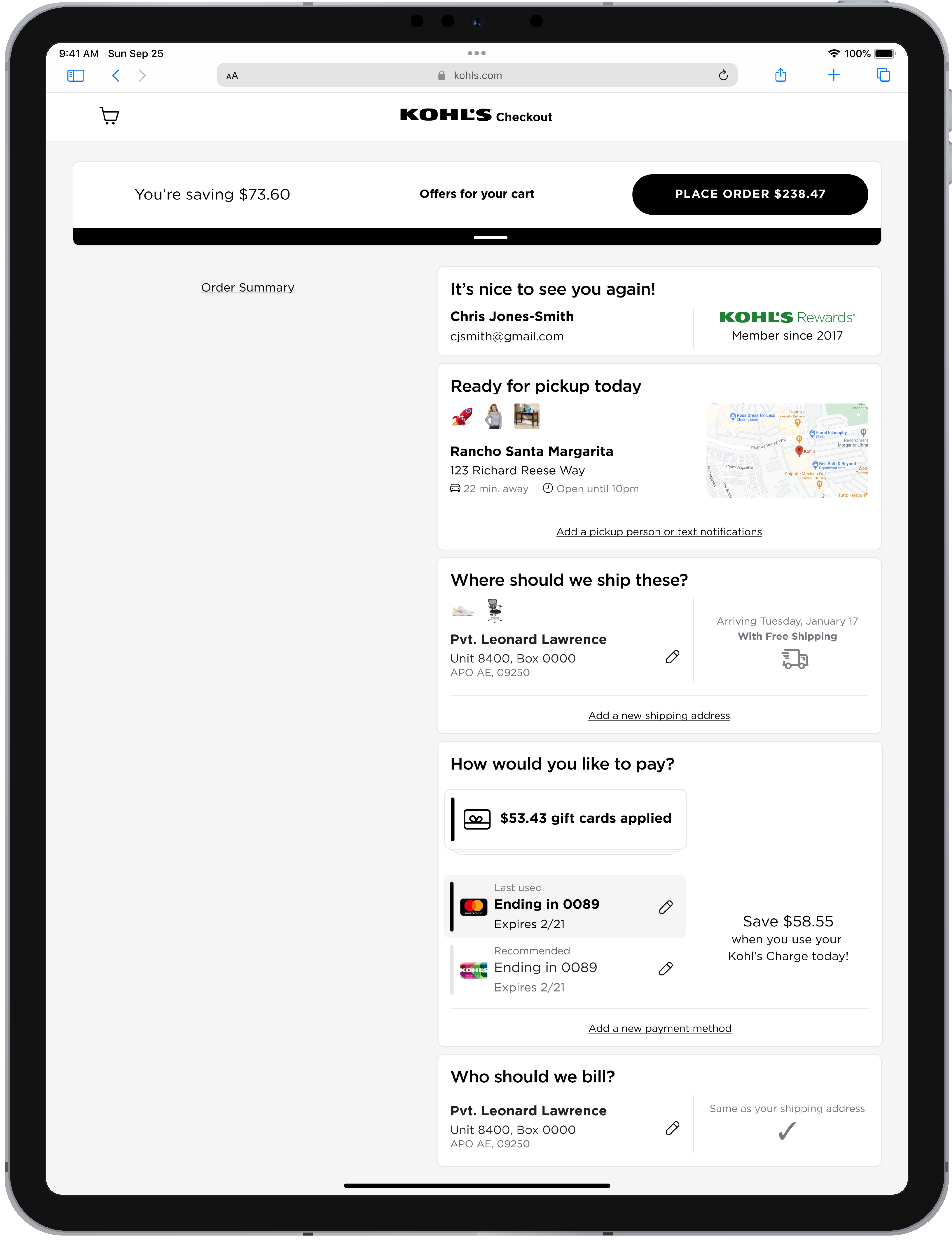The new Kohl's Checkout on the iPad