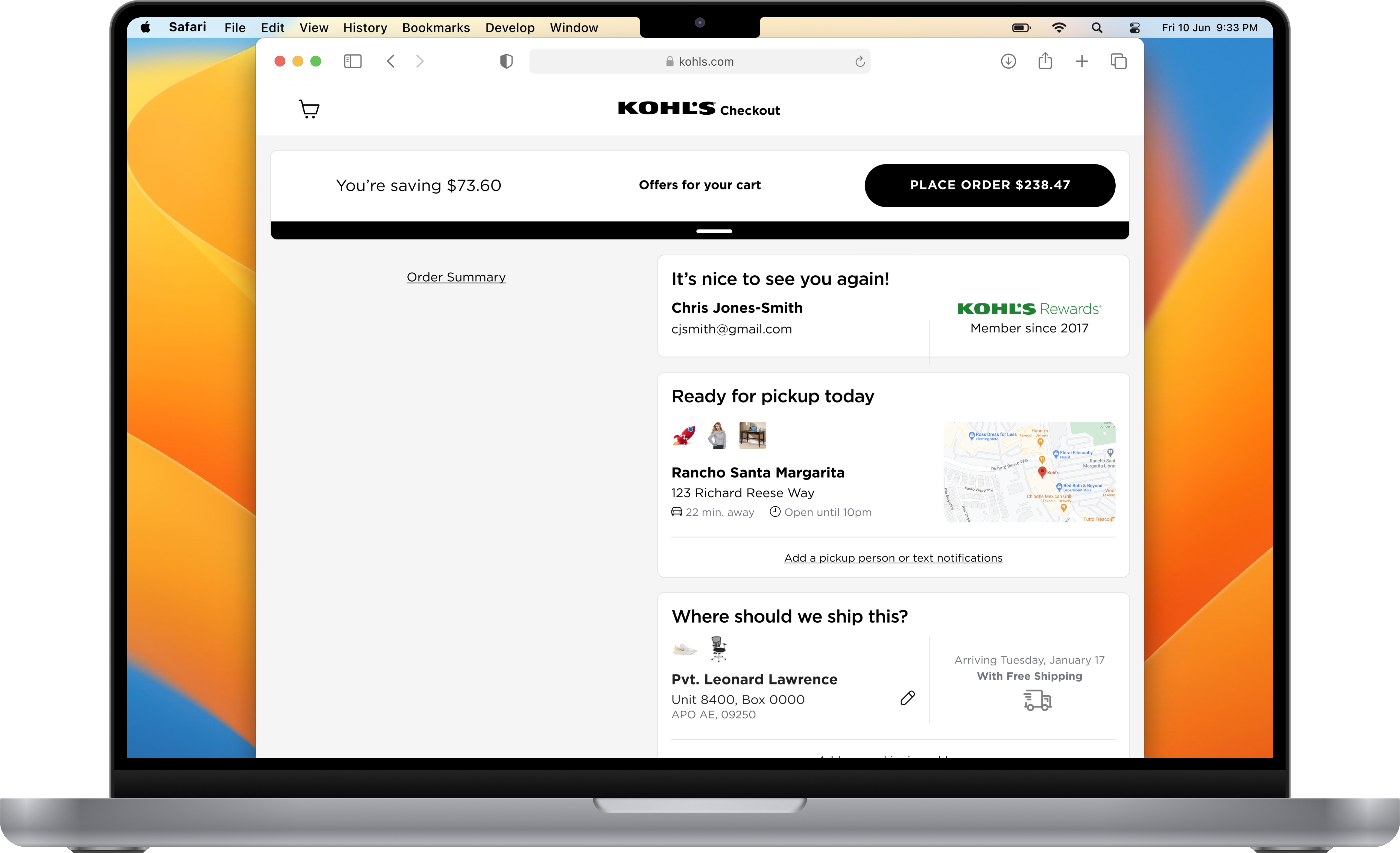 The new Kohl's Checkout on a laptop