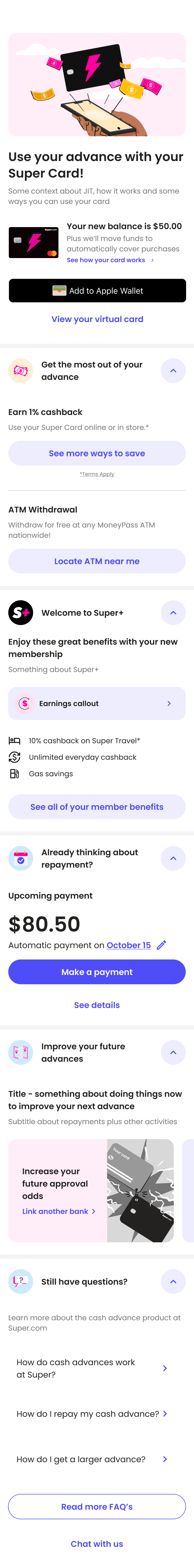 The new post-cash advance experience on Super.com